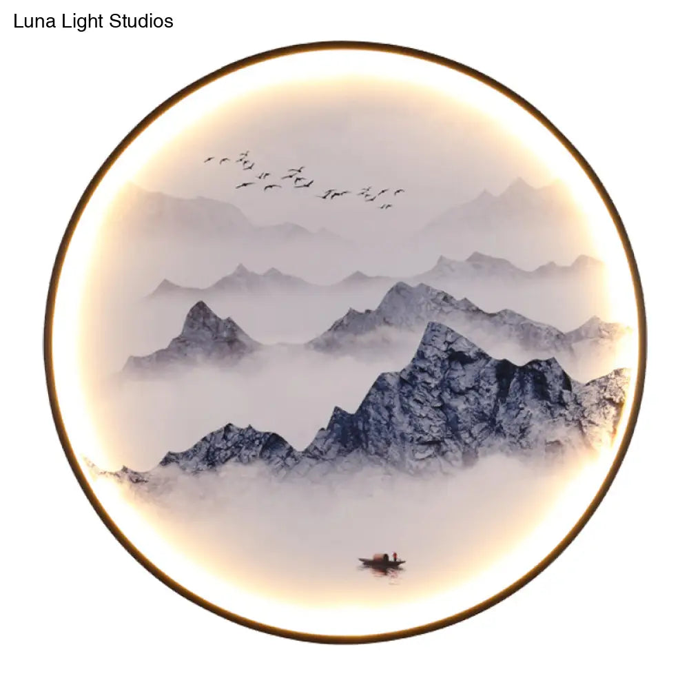 Light Asia Aluminum Led Wall Mounted Mural For Living Room Decoration - Blue Foggy Mountain