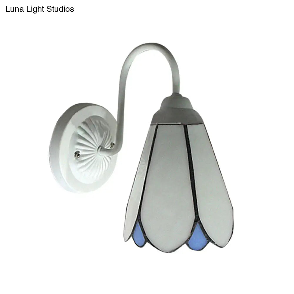 Lily Sconce Light: 1-Head White Glass Tiffany Wall Mounted Fixture For Bedroom