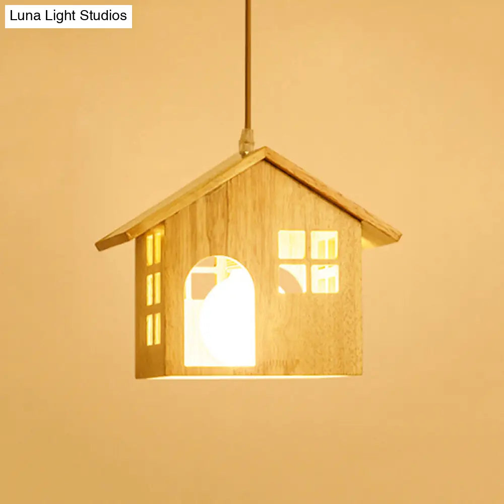 Lodge Style Rubber Wood Drop Pendant Light With 1 Bulb - Perfect For Dining Table