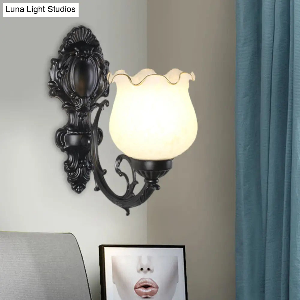 Loft Style Bud Wall Mount Lamp - Opaline Glass Lighting Fixture (Single Bulb) Black/White/Brass