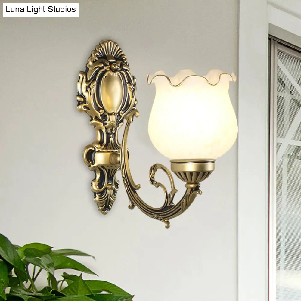 Loft Style Bud Wall Mount Lamp - Opaline Glass Lighting Fixture (Single Bulb) Black/White/Brass