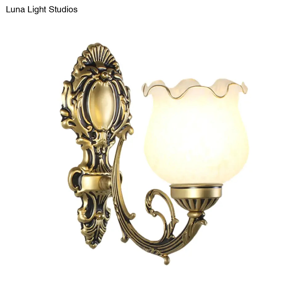 Loft Style Bud Wall Mount Lamp - Opaline Glass Lighting Fixture (Single Bulb) Black/White/Brass