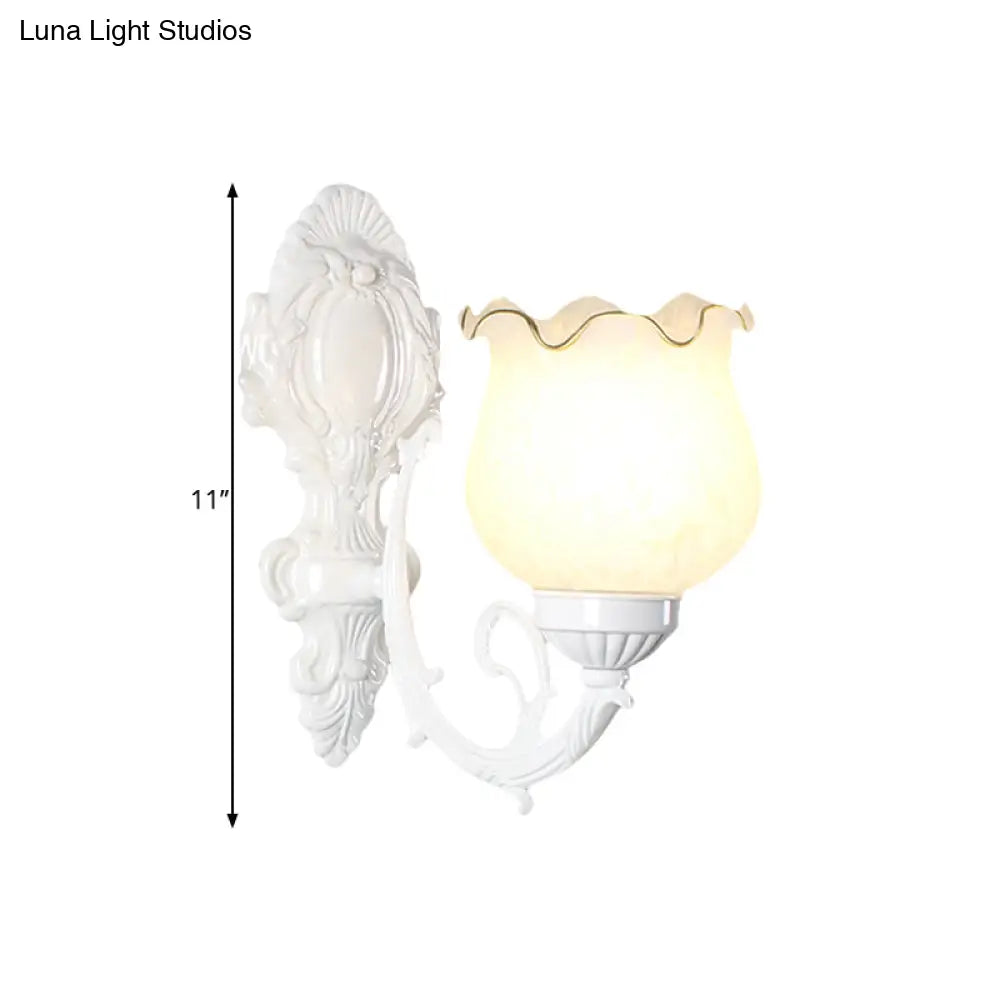 Loft Style Bud Wall Mount Lamp - Opaline Glass Lighting Fixture (Single Bulb) Black/White/Brass