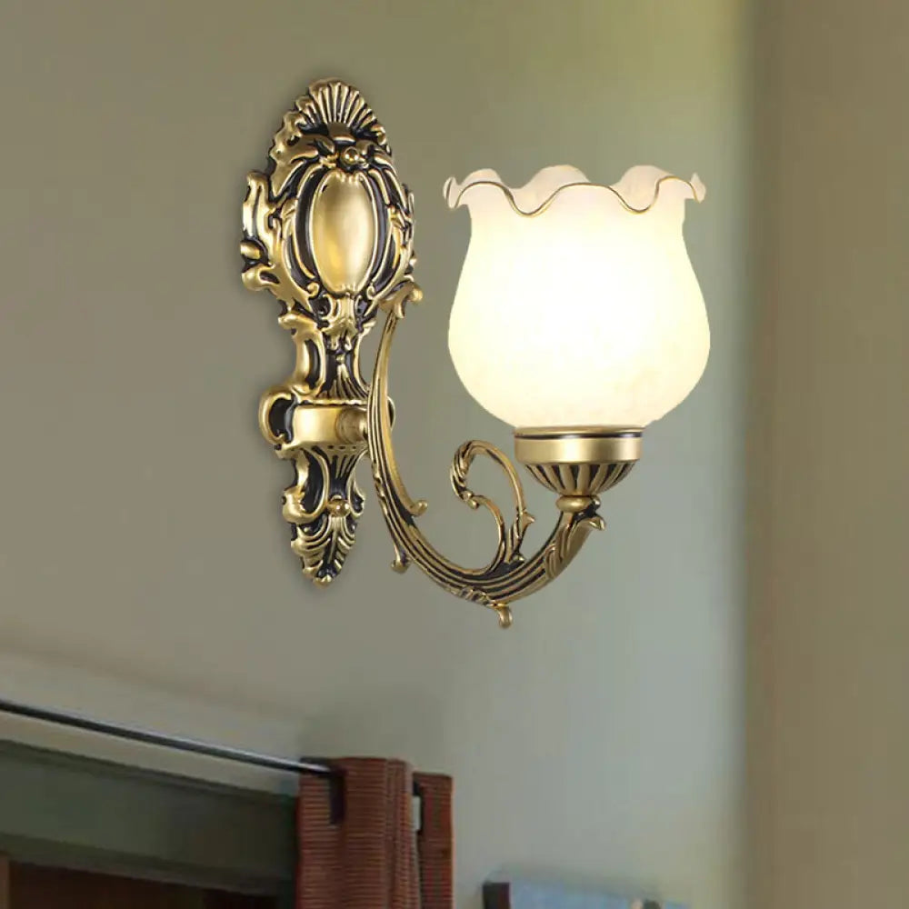 Loft Style Bud Wall Mount Lamp - Opaline Glass Lighting Fixture (Single Bulb) Black/White/Brass