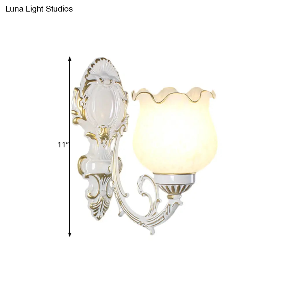 Loft Style Bud Wall Mount Lamp - Opaline Glass Lighting Fixture (Single Bulb) Black/White/Brass