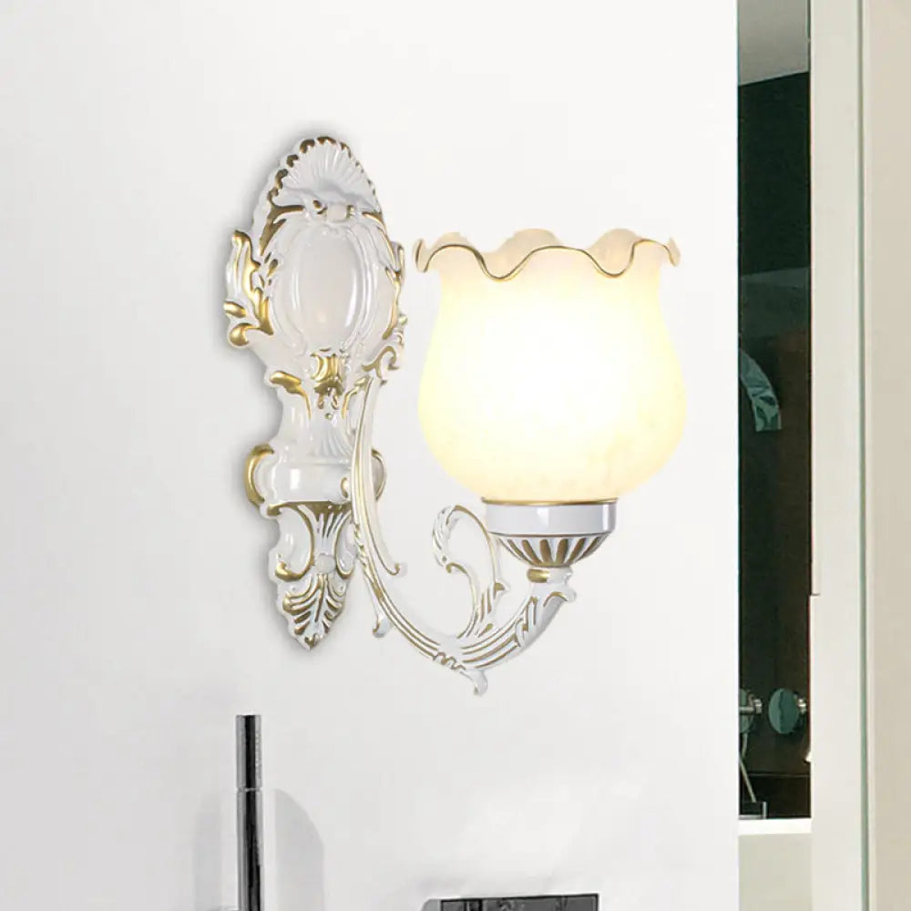 Loft Style Bud Wall Mount Lamp - Opaline Glass Lighting Fixture (Single Bulb) Black/White/Brass Gold