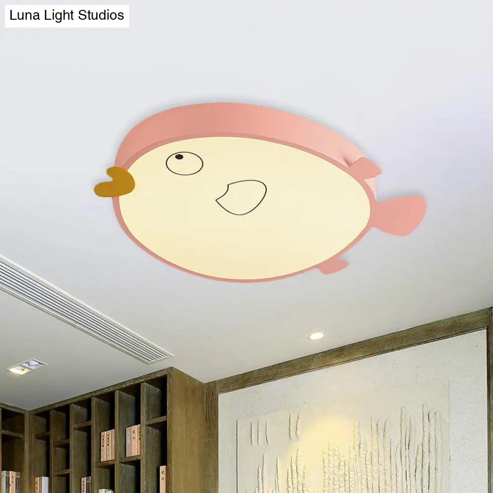 Macaron Blue/Pink Led Bedroom Flush Light With Bird Acrylic Shade - Mount Fixture