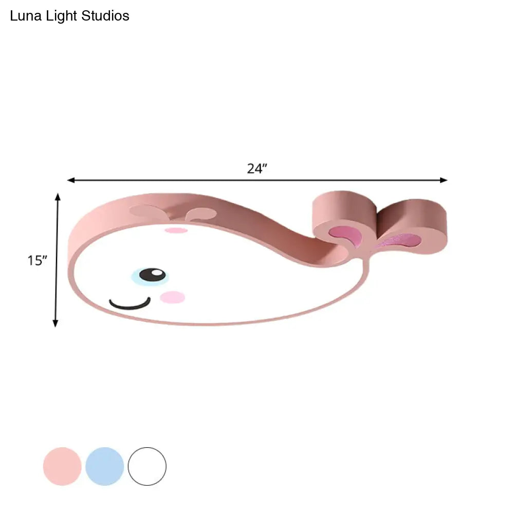 Macaron Dolphin Led Nursery Ceiling Light In Blue/Pink/White - Flush Mount Acrylic Fixture