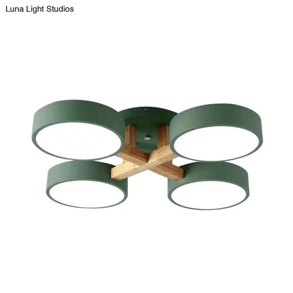 Macaron Drum Shade Led Ceiling Lamp - Green/Grey/White Bedroom Flush Light