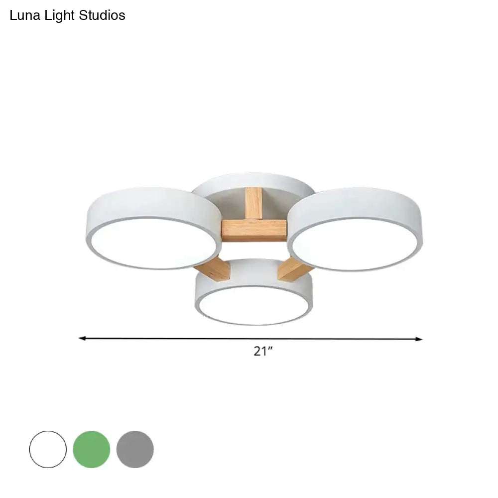 Macaron Drum Shade Led Ceiling Lamp - Green/Grey/White Bedroom Flush Light