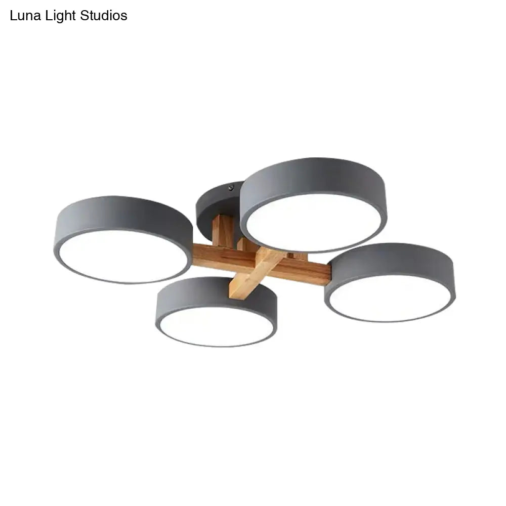 Macaron Drum Shade Led Ceiling Lamp - Green/Grey/White Bedroom Flush Light