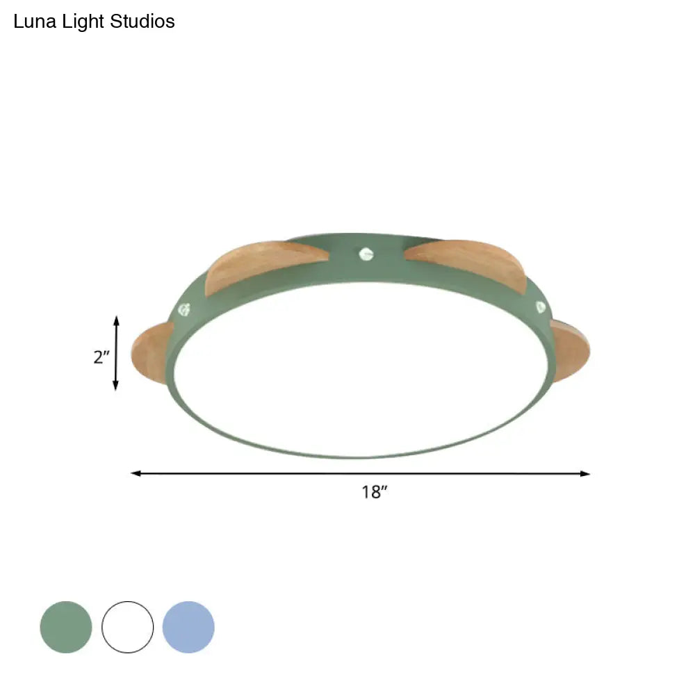 Macaron Flower Flush Mount Led Ceiling Light Fixture - White/Green/Blue And Wood