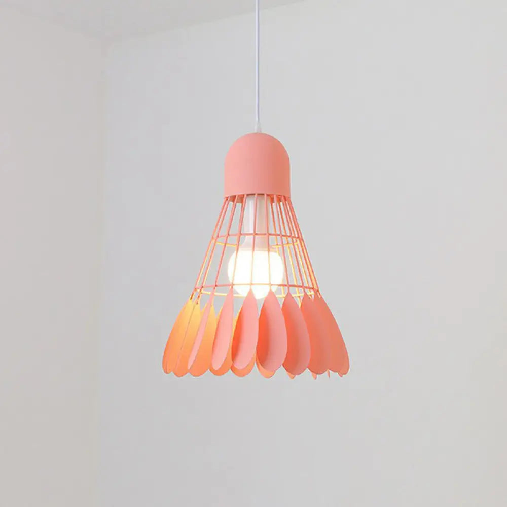 Macaron Iron Pendant Light Fixture - Stylish 1-Bulb Hanging Lamp For Dining Room & More Pink
