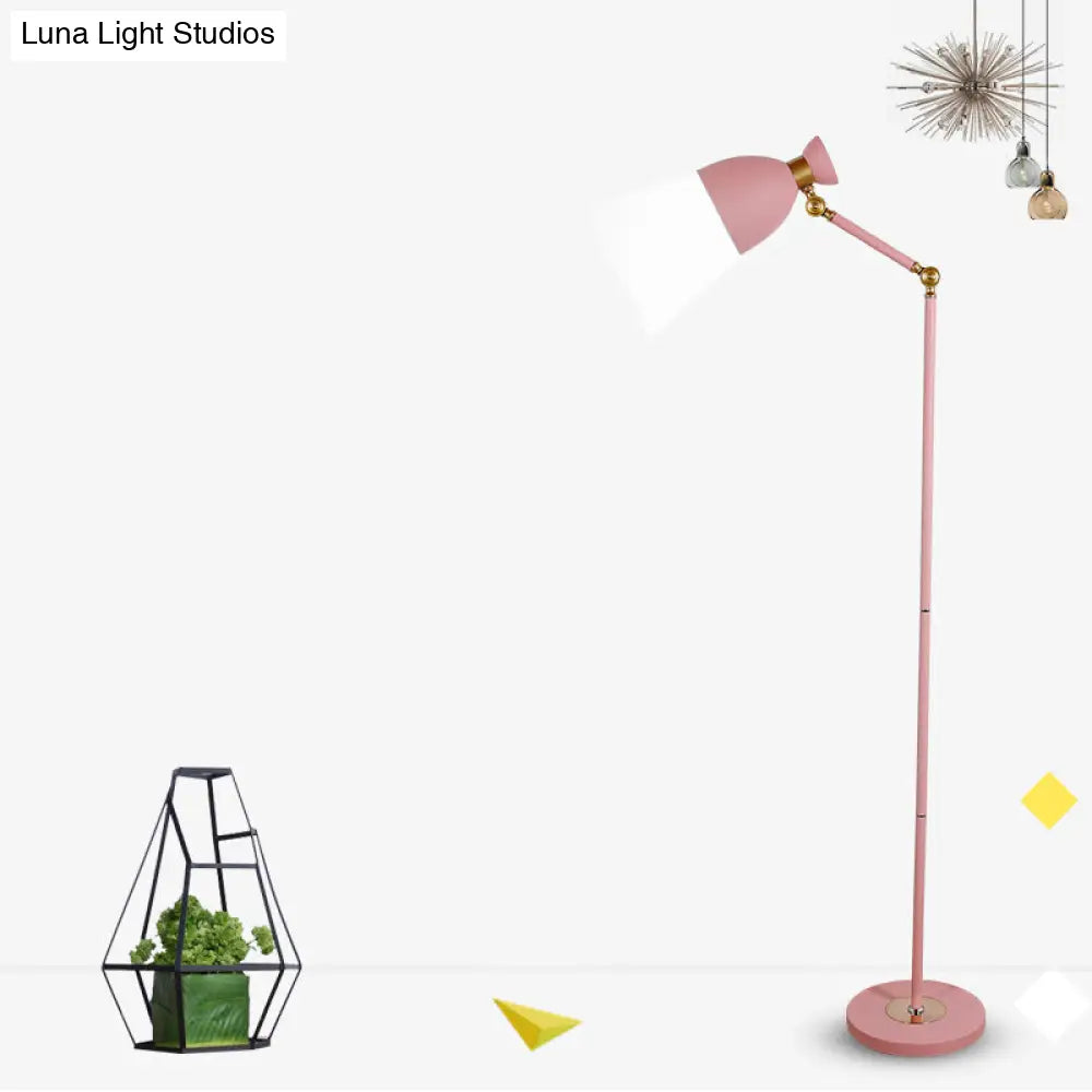 Macaron Metallic Flare Floor Lamp: Wide Rotatable Arm 1 Light Black/Pink/White