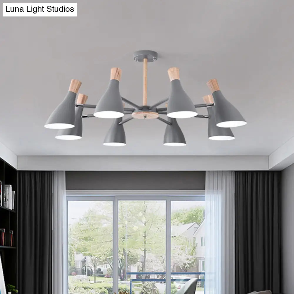 Macaron Pendant Light: Bottle Shape Chandelier For Living Room - 8 Bulbs Metal Finish