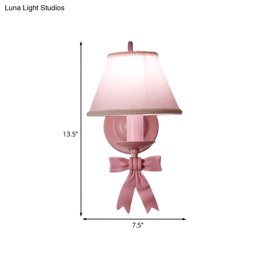 Macaron Pink Bow Wall Lamp With Fabric Shade - Bedroom Mounted Light