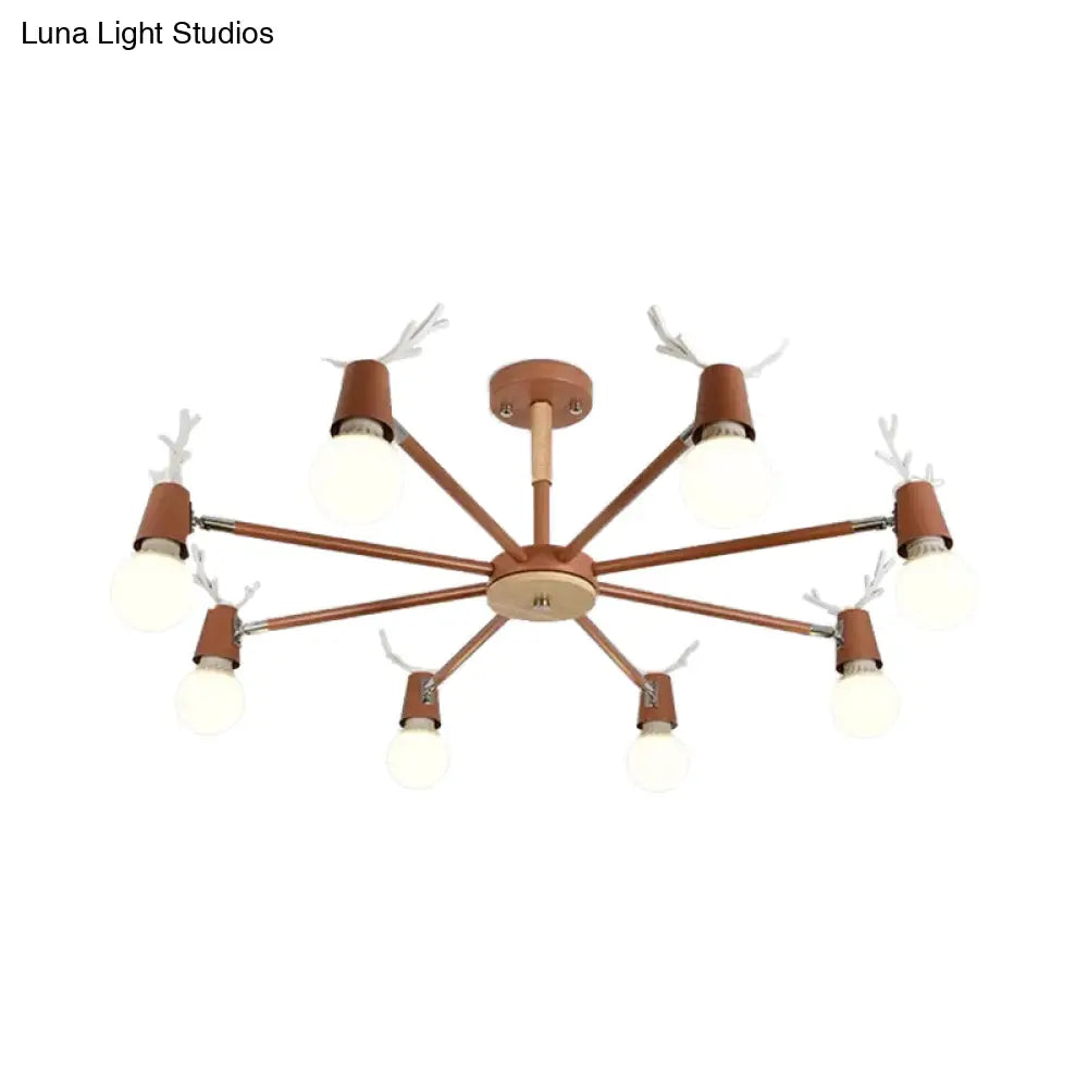 Macaron Sweet Cone Game Room Chandelier - Metal 8-Light Hanging Light With Antlers