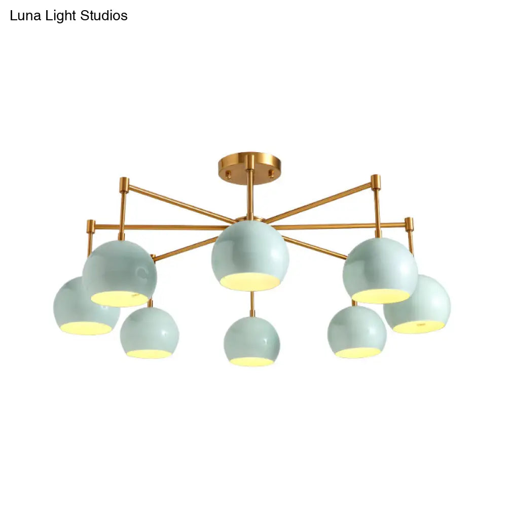 Macron Metal Dome Pendant Light Blue Chandelier For Bedroom - 3/6/8 Lights