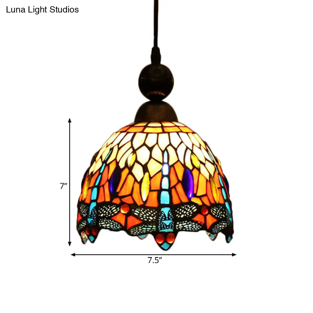 Mediteranean Dragonfly Cut Glass Pendant Lamp In Black/Red/Yellow - Perfect For Corridors