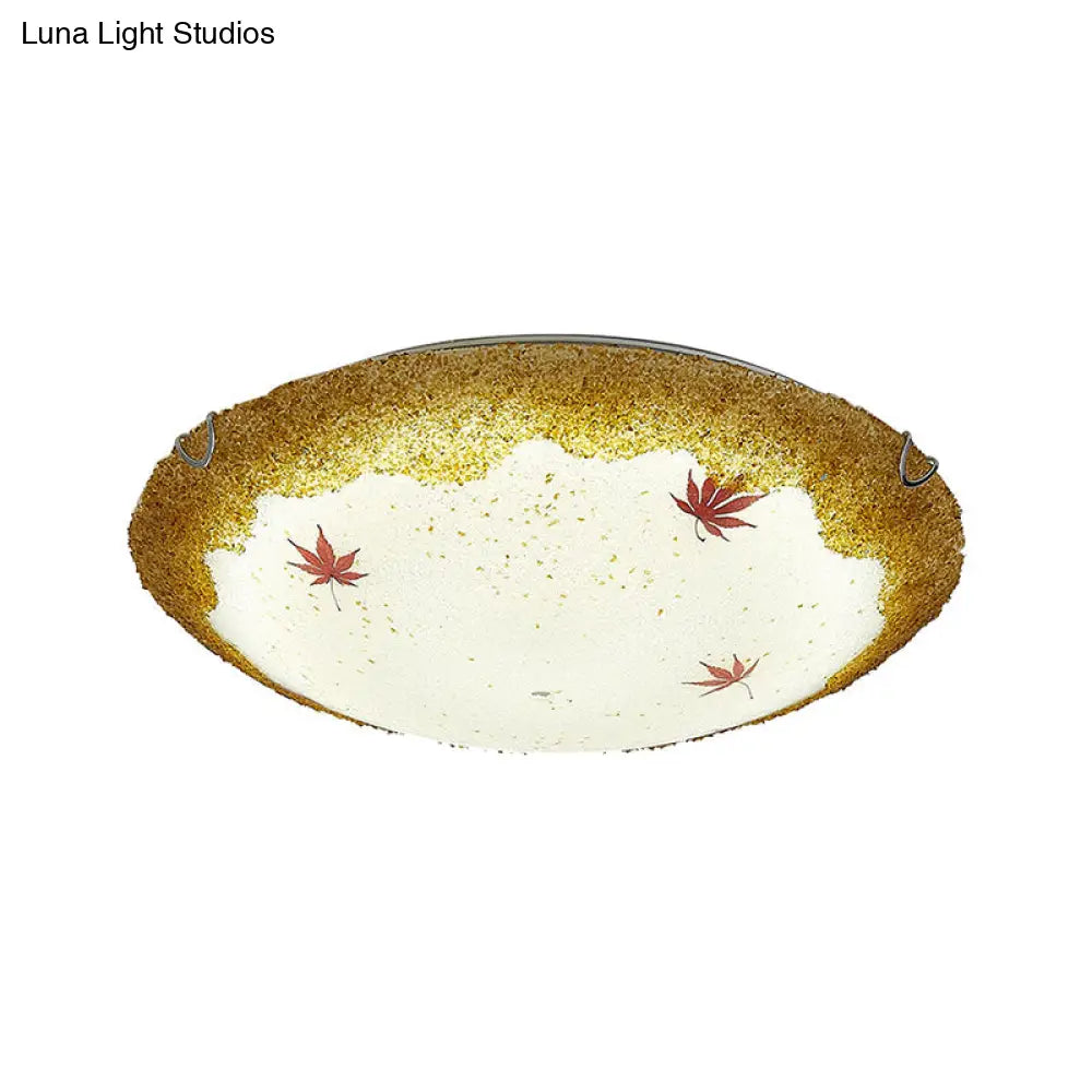 Mediterranean Beach Flush Ceiling Light - Yellow/Blue Stained Glass Lamp