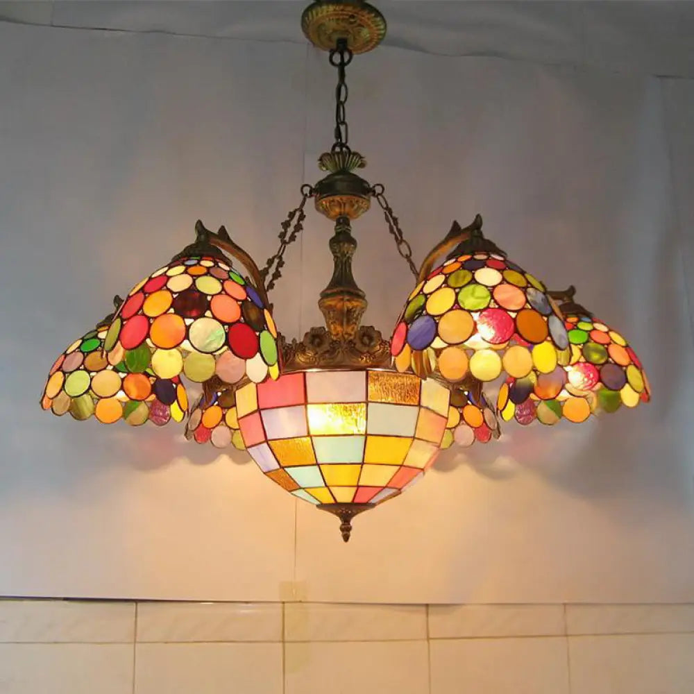 Mediterranean Cut Glass Chandelier With 7 Lights For Living Room Ceiling Multi-Color / Bell