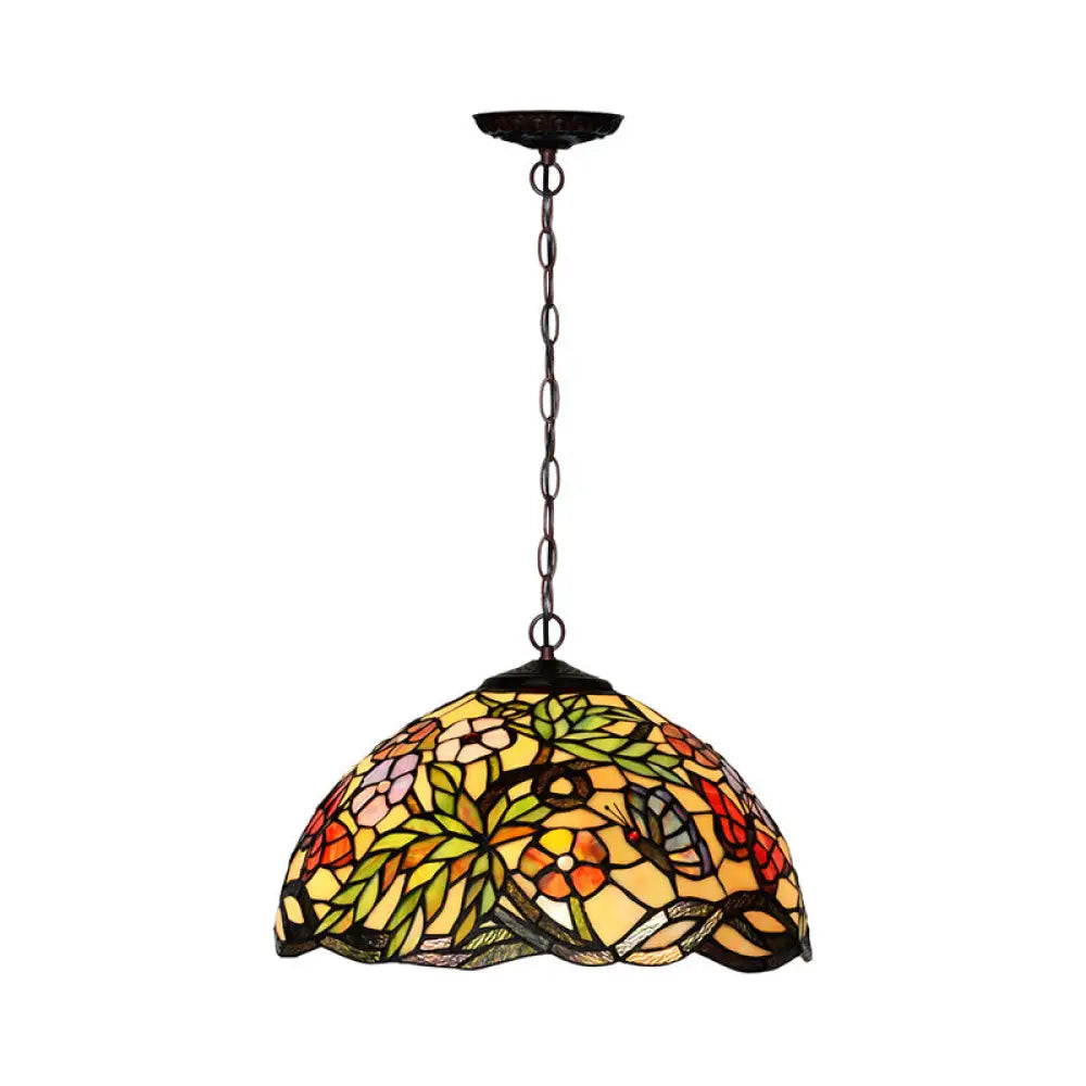 Mediterranean Dragonfly Chandelier with Cut Glass Pendant Lights - Red/Green/Purple Green