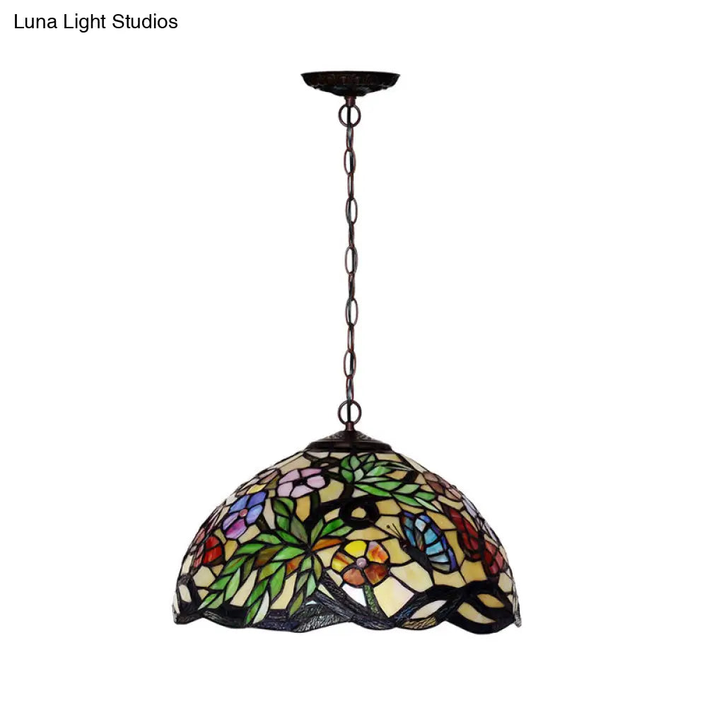 Mediterranean Dragonfly Chandelier with Cut Glass Pendant Lights - Red/Green/Purple
