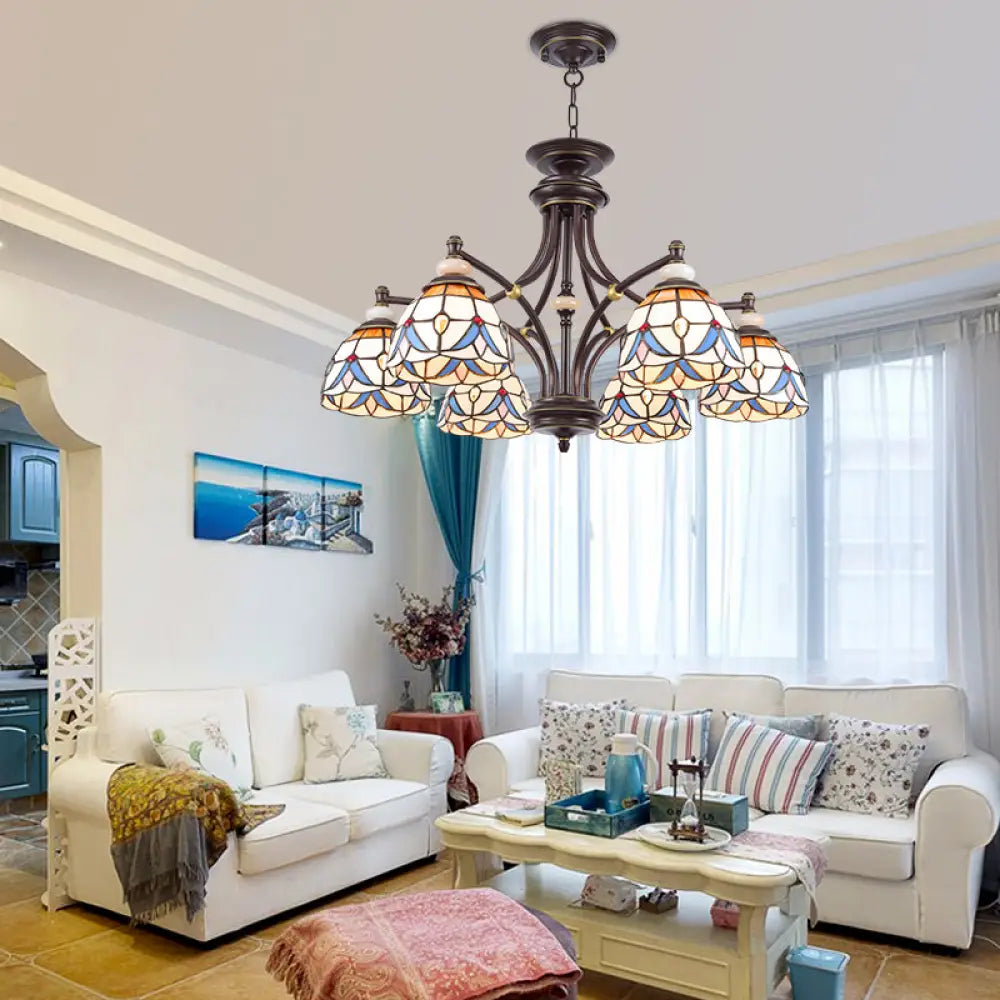 Mediterranean Glass Chandelier with Domed Shades - 3/5/8 Lights 6 / White