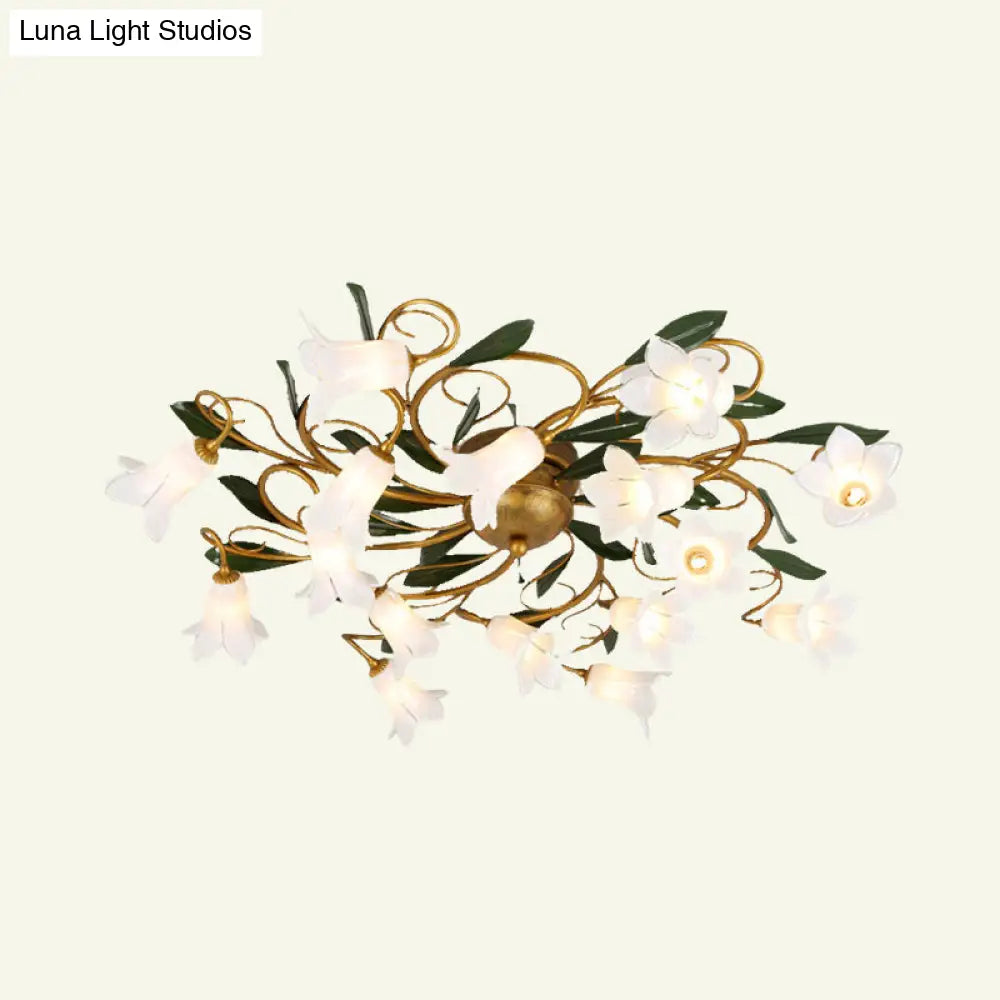 Metal Brass Ceiling Flush Lily/Tulip Led Semi Mount Lighting - 16 - Head American Garden Style For