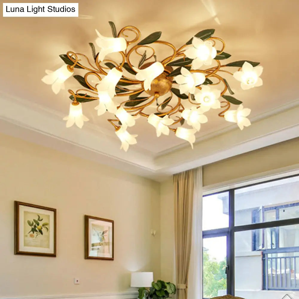 Metal Brass Ceiling Flush Lily/Tulip Led Semi Mount Lighting - 16 - Head American Garden Style For
