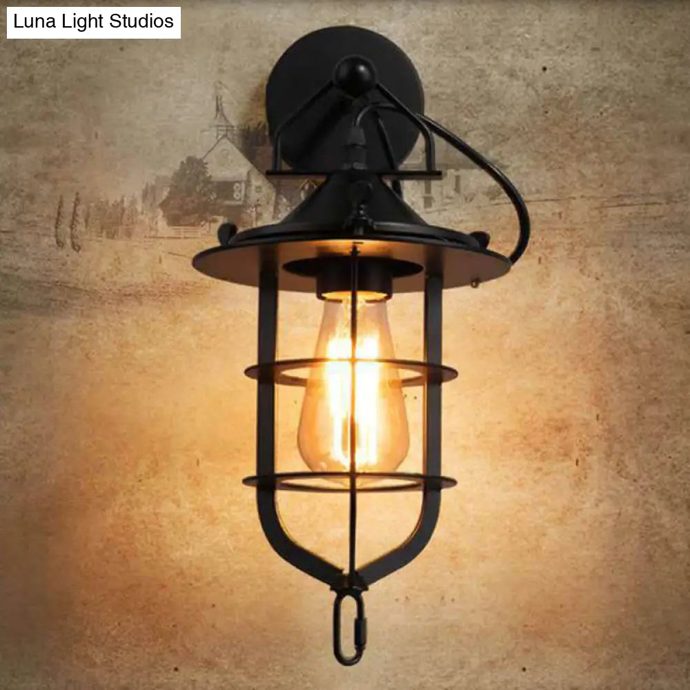 Metal Cage Wall Sconce - Industrial Style Down Lighting With 1 Light