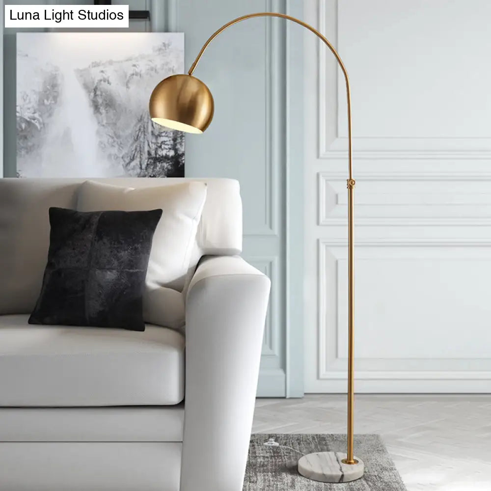 Metal Domed Floor Lamp: Post-Modern Overarching Stand Up Light In Black/Brass