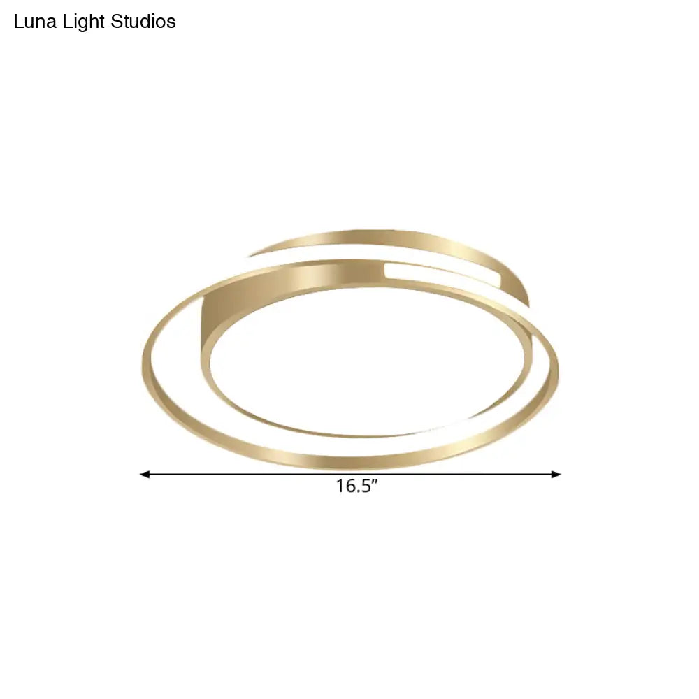 Metal Drum Flush Mount Lamp - Contemporary Led Gold Ceiling Light For Bedroom Multiple Sizes