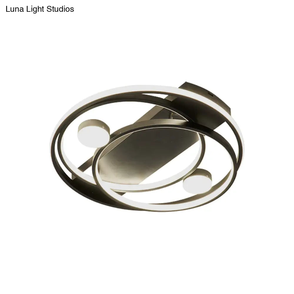 Metal Halo Ring Led Flush Mount Fixture In Black/Gold For Bedroom - 16’/19.5’ Dia White/Warm Light