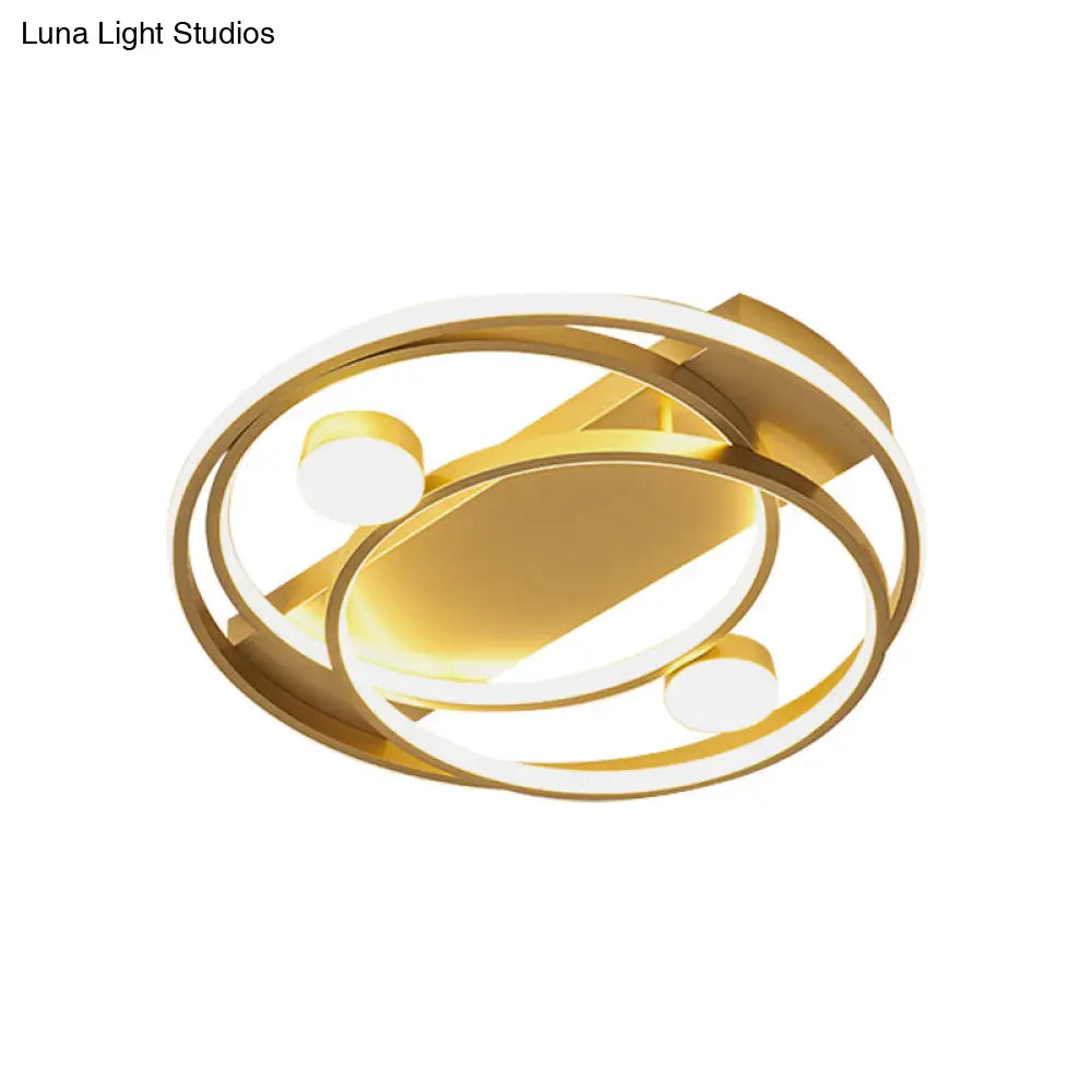 Metal Halo Ring Led Flush Mount Fixture In Black/Gold For Bedroom - 16’/19.5’ Dia White/Warm Light