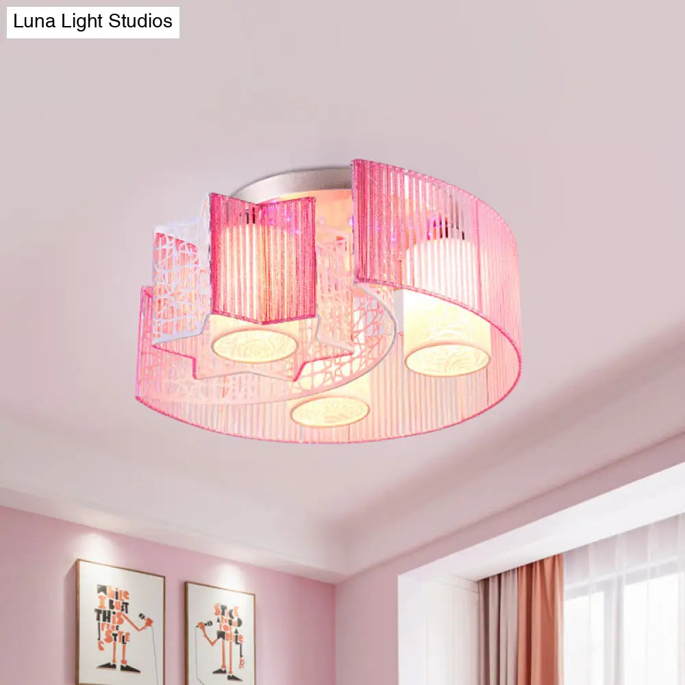 Metal Moon & Star Led Flushmount Light In Pink/Blue For Modern Bedroom Lighting