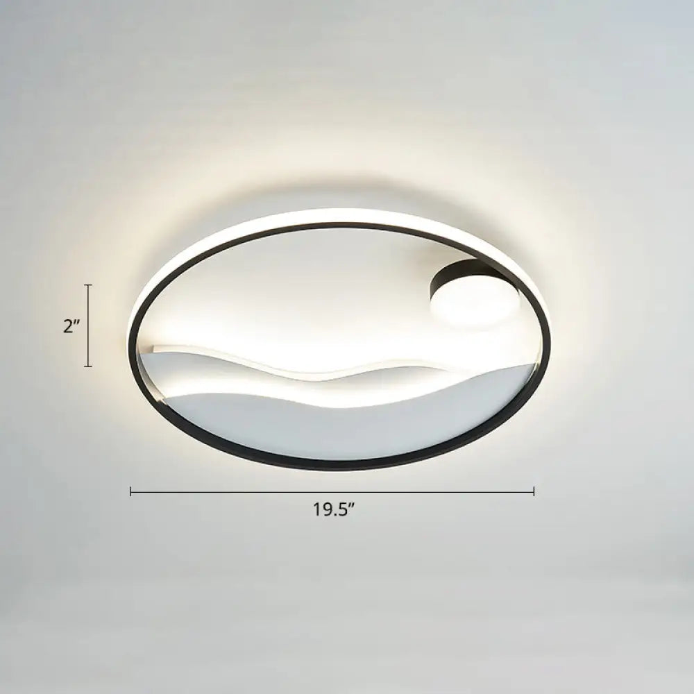 Metal Sunset & Sea Led Ceiling Light With Halo Ring For Bedroom Flush Mounting Black - White /
