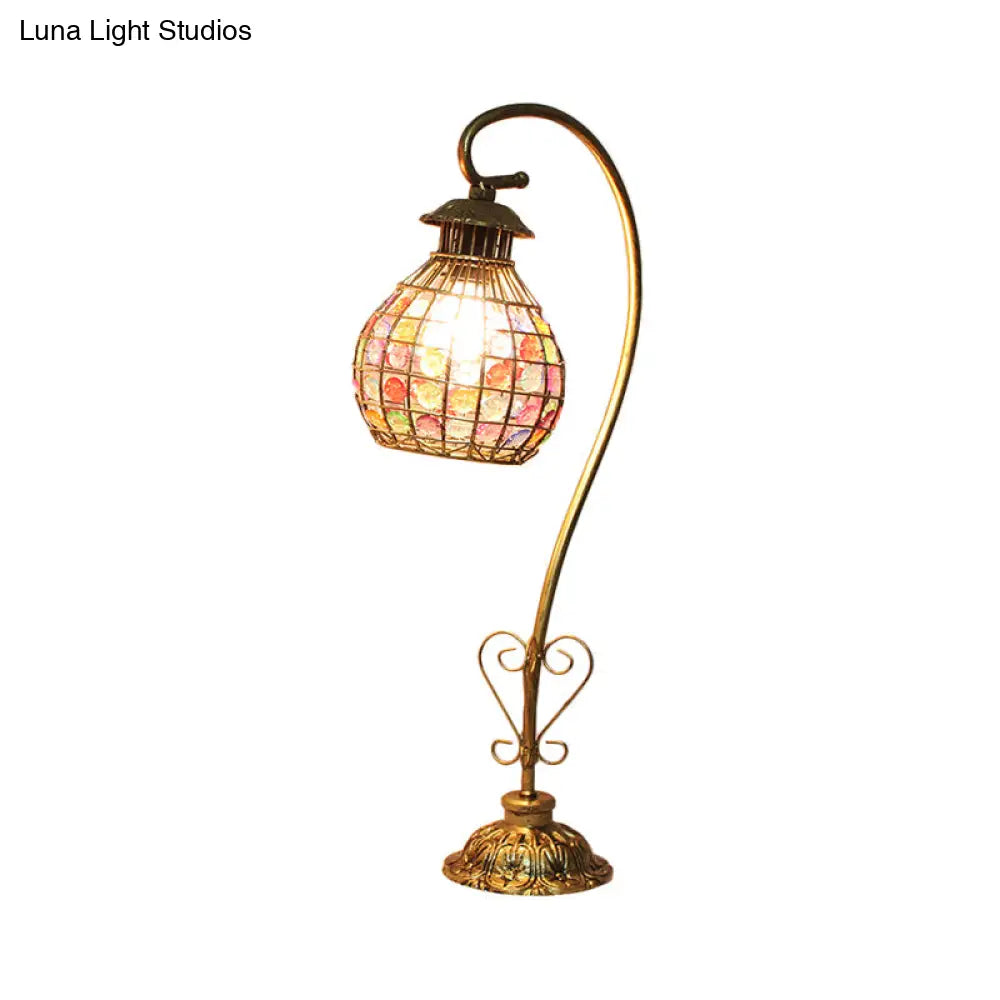 Metal Table Lamp - Vintage Red/Pink/Yellow Dome/Globe/Cylinder Design With Curved Arm For Living