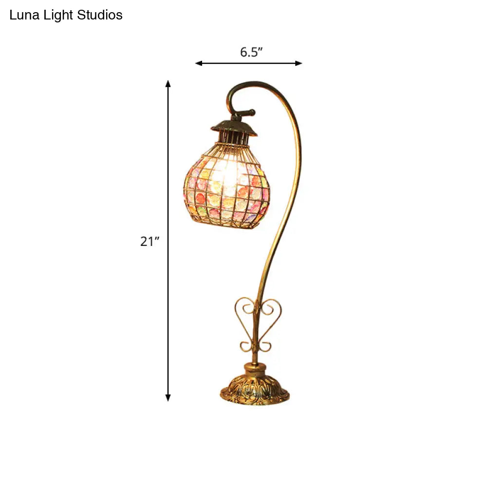 Metal Table Lamp - Vintage Red/Pink/Yellow Dome/Globe/Cylinder Design With Curved Arm For Living