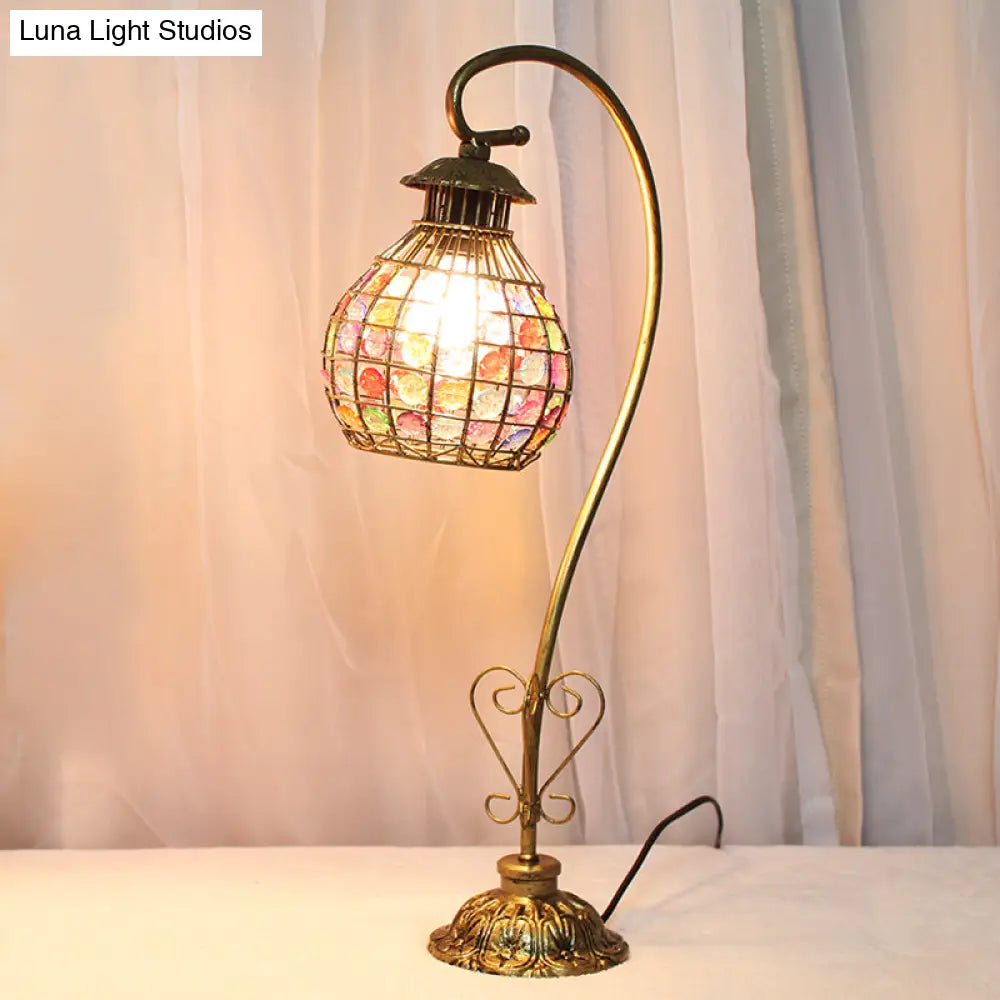 Metal Table Lamp - Vintage Red/Pink/Yellow Dome/Globe/Cylinder Design With Curved Arm For Living