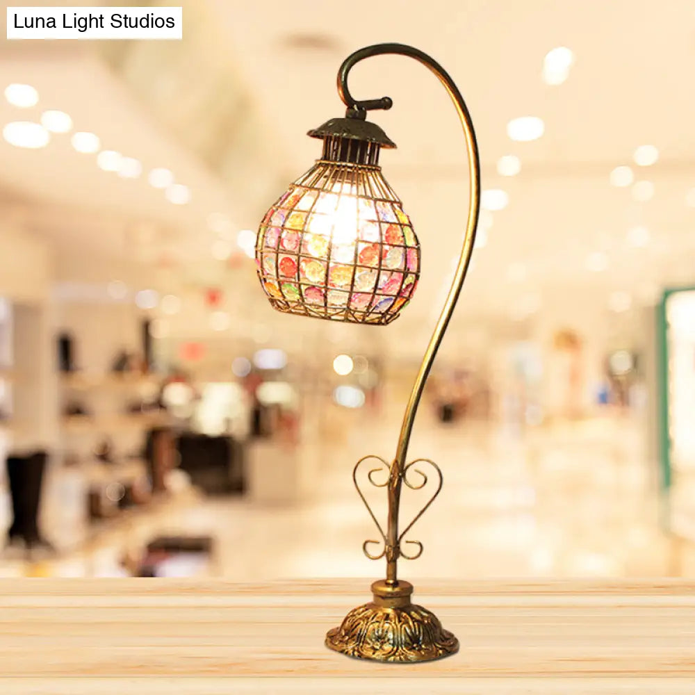 Metal Table Lamp - Vintage Red/Pink/Yellow Dome/Globe/Cylinder Design With Curved Arm For Living