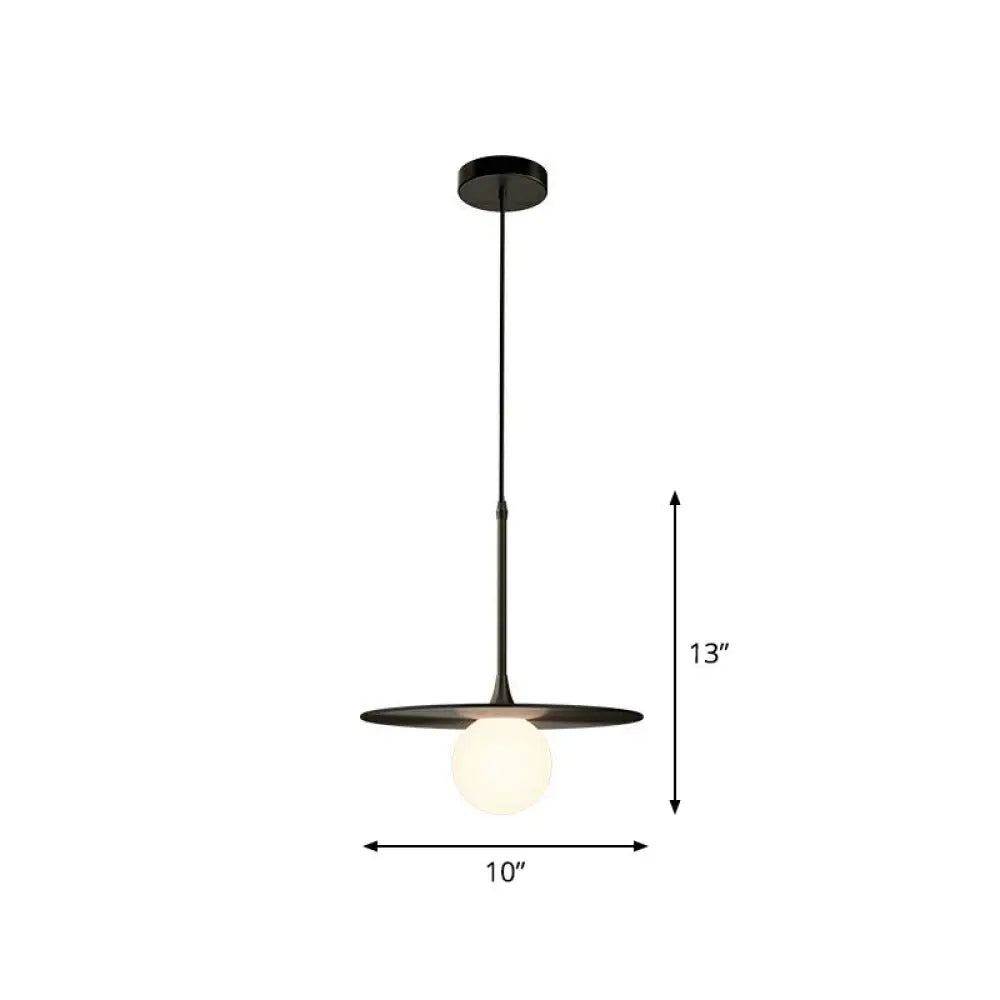 Metallic Ceiling Light with White Glass Shade - Simple Single-Bulb Pendant Lamp Black