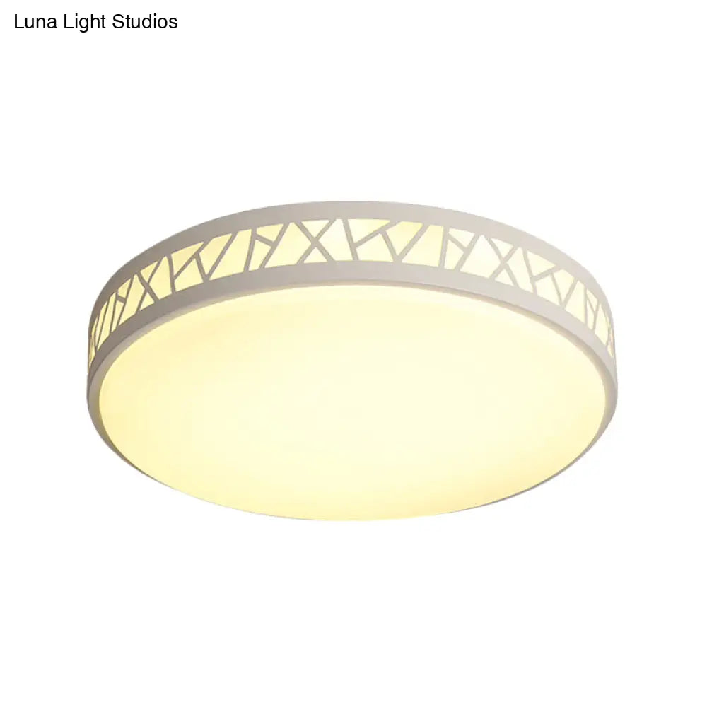 Metallic Drum Led Flush Ceiling Light - Modern White Flushmount Lighting For Bedroom
