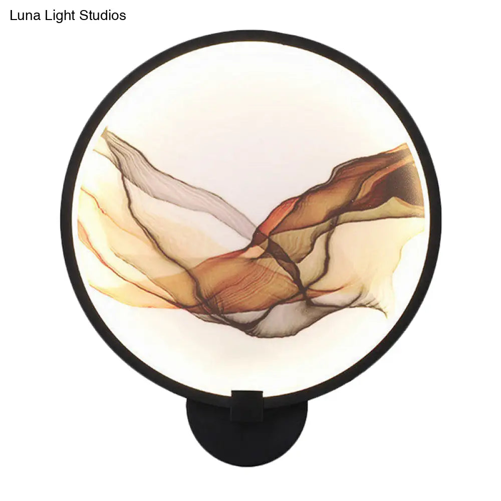 Metallic Led Wall Sconce Light - Brown/Purple Line Art Mural Lighting Asian Style For Bedroom