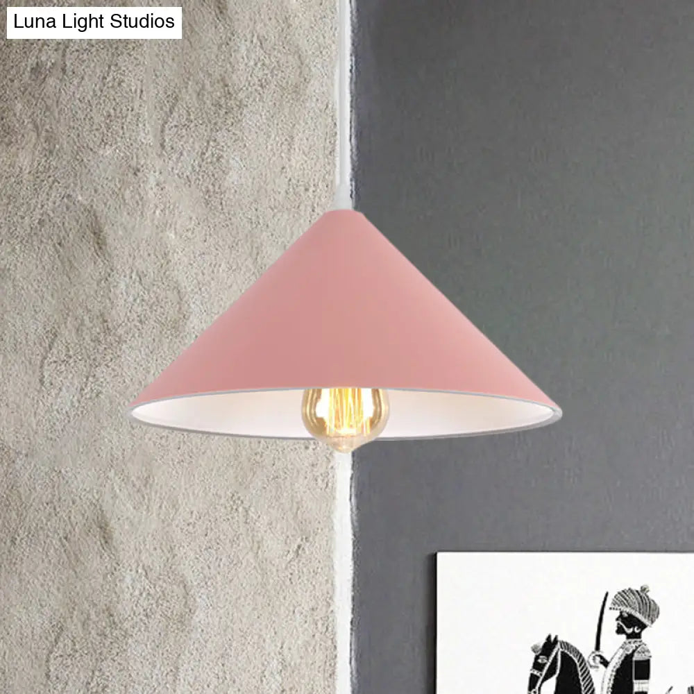 Metallic Macaron Style Pendant Light Fixture For Coffee Shops With Conic Shade Single Bulb In