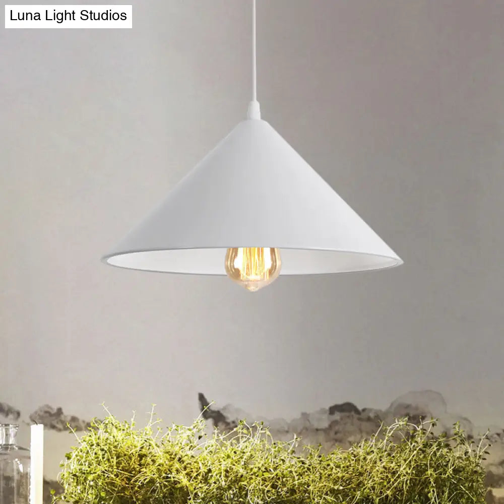 Metallic Macaron Style Pendant Light Fixture For Coffee Shops With Conic Shade Single Bulb In