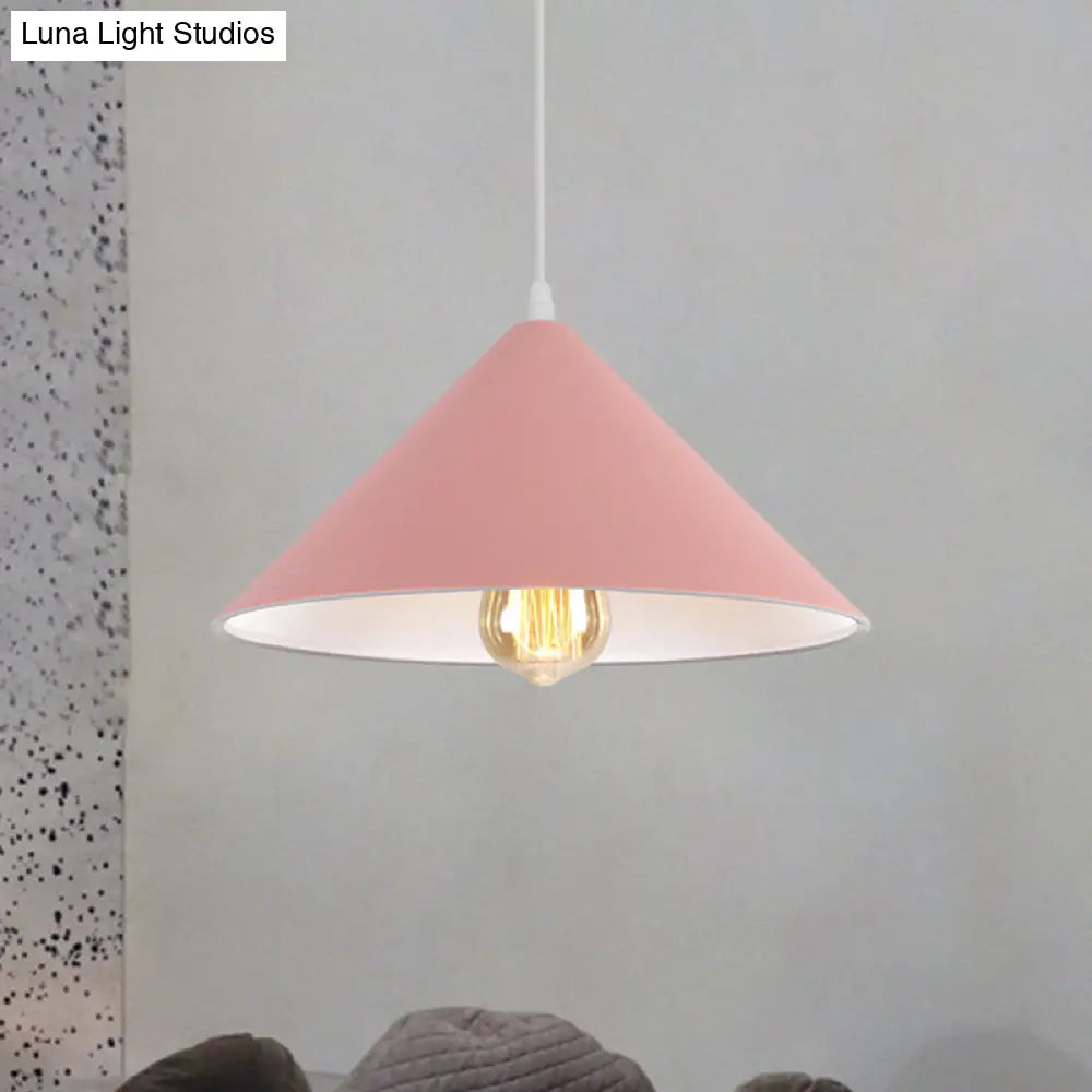 Metallic Macaron Style Pendant Light Fixture For Coffee Shops With Conic Shade Single Bulb In