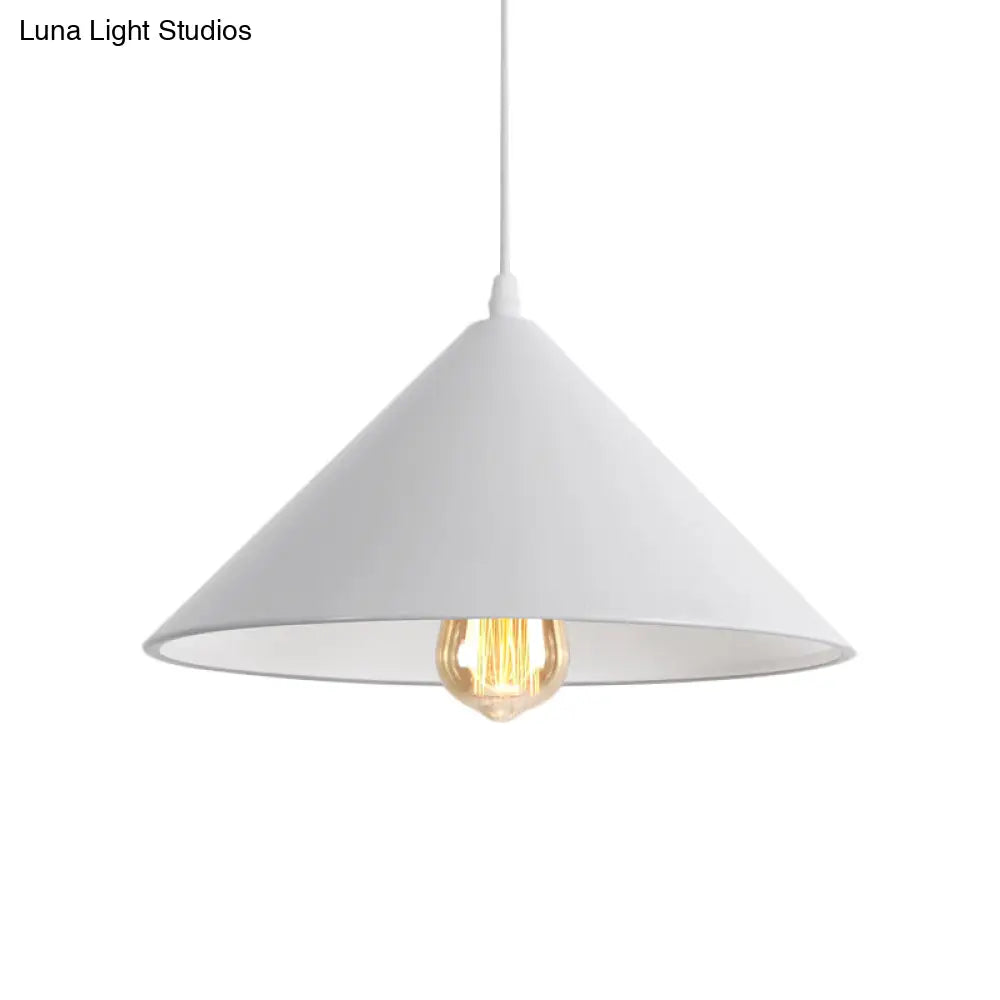 Metallic Macaron Style Pendant Light Fixture For Coffee Shops With Conic Shade Single Bulb In
