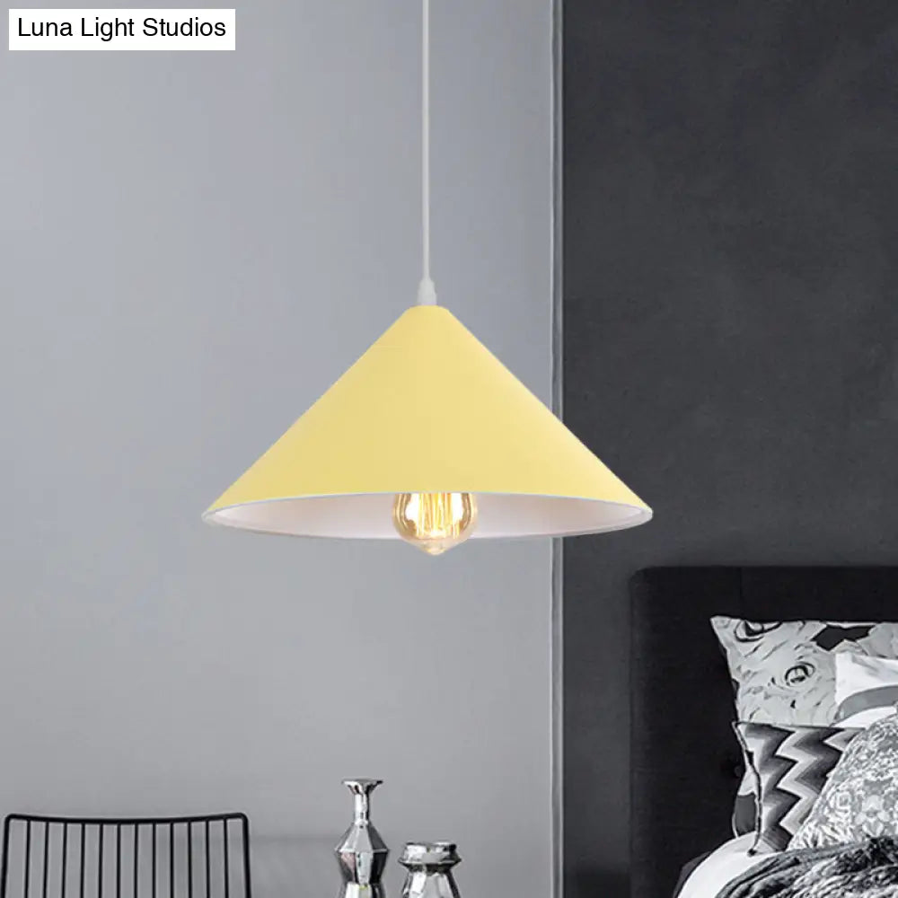 Metallic Macaron Style Pendant Light Fixture For Coffee Shops With Conic Shade Single Bulb In