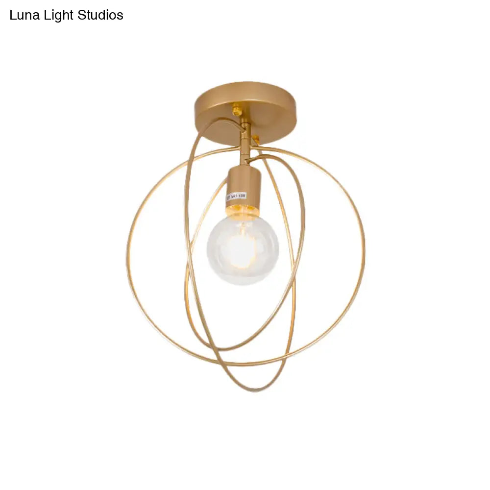 Metallic Rings Semi Flush Light - Retro Stylish Corridor Lighting (Black/Gold)